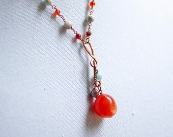 Summer Lady - OOAK Carnelian, Peruvian Opal, and Copper Necklace