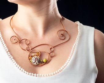 Circuitous - Copper and Lampwork Glass Statement Necklace OOAK