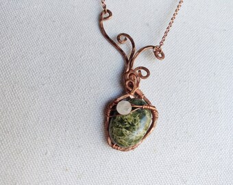 Number Nine - Copper, Green Jasper, & Chalcedony Necklace - OOAK