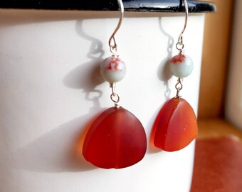 Fireshield - Carnelian Triangle Earrings: Handmade Sterling Silver Earwire