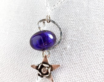 Rosewater - Lampwork Glass Bead Necklace: Sterling Silver Star Flower Charm