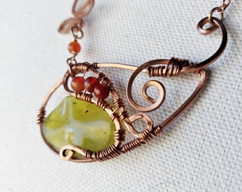 Forest Spirit - Serpentine, Carnelian, and Copper Necklace - OOAK