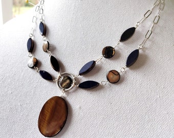 Royals - Blue Bronze Statement Necklace: Sterling Silver Chain