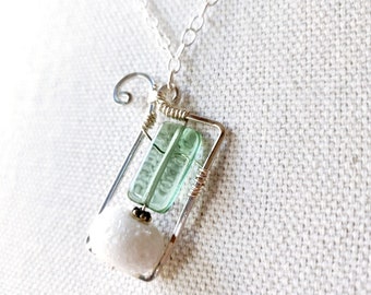 Supersuit - Sterling Silver Lampwork Necklace: Snowball Glass Pendant Teal Accent