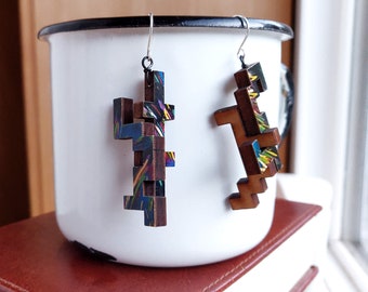 Fireworks Earrings - Upcycled Wooden Puzzle Pieces, Sterling Silver