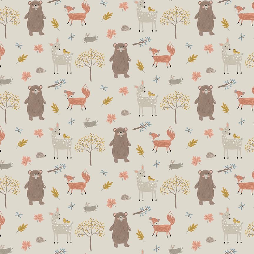 Flannel Woodland Creatures Taupe | by Riley Blake Designs - Sold in 1/2 Yard Increments