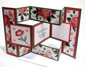 Happy birthday card handmade stamped fancy tri-fold shutter card fun feminine rose pink paper greeting  party supplies