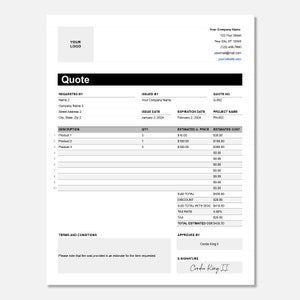 Google Sheets Price Quote Template | Editable Quotation for Contractors, Small Business & Freelancers | Instant Download