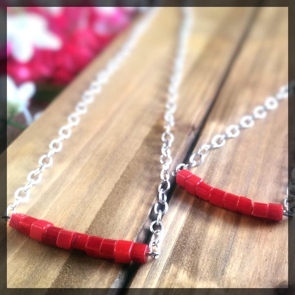 Red Cube Necklace & Bracelet -red cube, red necklace, red bracelet, simple necklace, simple bracelet, colorful necklace, colorful bracelet