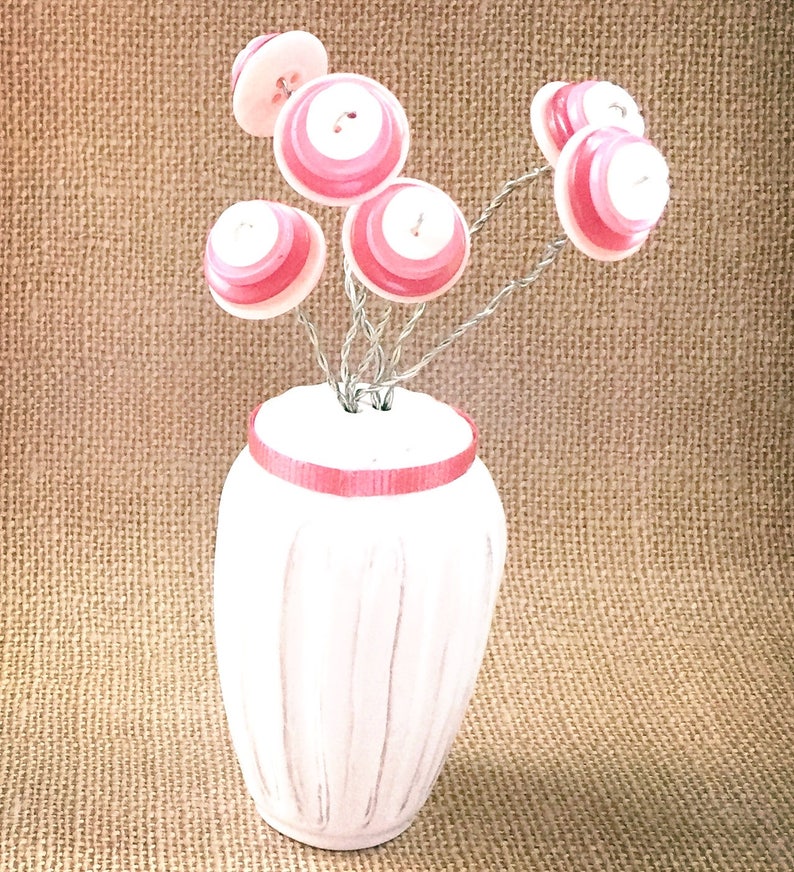 Button Flowers in Salt & Pepper Shaker Vase Button Art Decor, Birthday