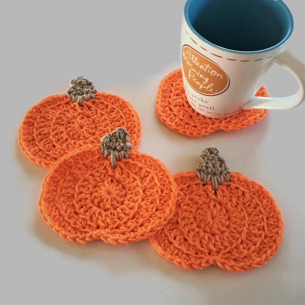 Pumpkin Crochet Coasters, 100% Cotton Drink Coasters, Fall Decorating Mug Rugs, Autumn Coasters, Best Selling Items