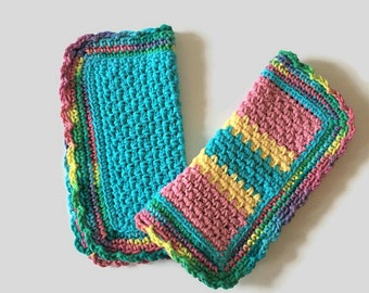 Colorful Crochet Dishcloths, 100% Cotton Wash Cloths, Spring Kitchen Colors, Bright Bathroom Washcloths