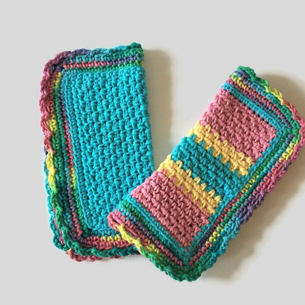 Colorful Crochet Dishcloths, 100% Cotton Wash Cloths, Spring Kitchen Colors, Bright Bathroom Washcloths