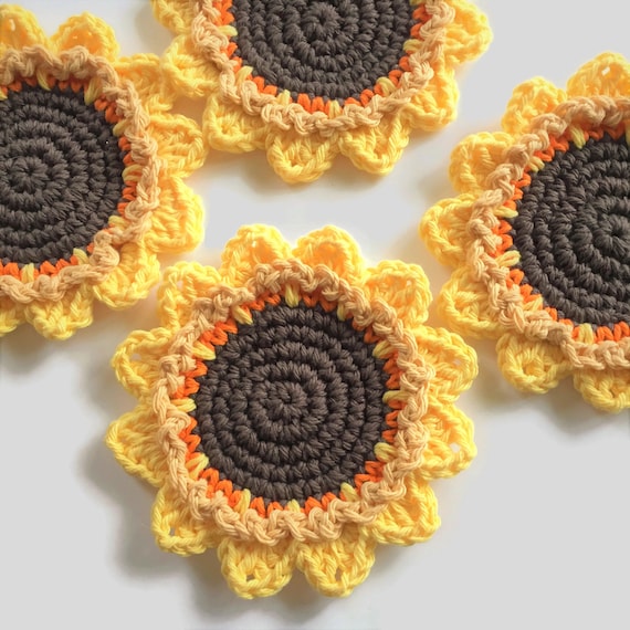 Sunflower Crochet Coasters 100% Cotton Crochet Drink