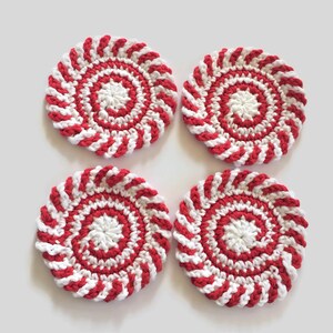 Red and White Swirl Crochet Coasters, Holiday Drink Cotton Coasters, Round Mug Rugs, Best Selling Items image 3