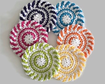 Colorful Cotton Crochet Coasters, One or Many Mix and Match Drink Coasters, Round Springtime Mug Rugs, Made to Order