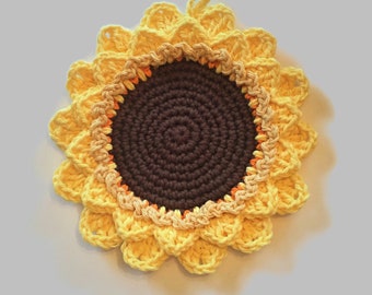 Sunflower Hot Pad Potholder Trivet, 100% Cotton Crochet Pot holder, Round Kitchen Hotpad, Best Selling Items