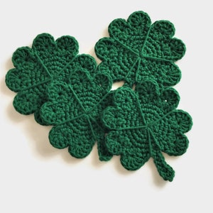St Patricks Day Crochet Cotton Coasters, 100% Cotton Drink Coasters, Lucky Four Leaf Clover Shaped Mug Rugs, Irish Theme Items image 5