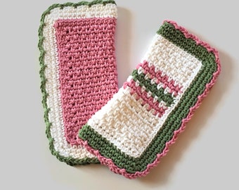 Crochet Dishcloths 9 inch, Pink and White and Sage Green 100% Cotton, Mother's Day Gift, Country Kitchen Decor, Best Selling Items