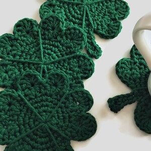 St Patricks Day Crochet Cotton Coasters, 100% Cotton Drink Coasters, Lucky Four Leaf Clover Shaped Mug Rugs, Irish Theme Items image 6