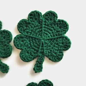 St Patricks Day Crochet Cotton Coasters, 100% Cotton Drink Coasters, Lucky Four Leaf Clover Shaped Mug Rugs, Irish Theme Items image 2