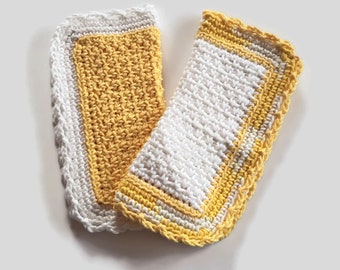 Crochet 9 inch Dishcloths, 100% Cotton Yellow and White Wash Cloths, Farmhouse Kitchen, Country Kitchen Decor, Best Selling Items