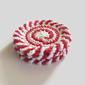 Red and White Swirl Crochet Coasters, Holiday Drink Cotton Coasters, Round Mug Rugs, Best Selling Items image 7