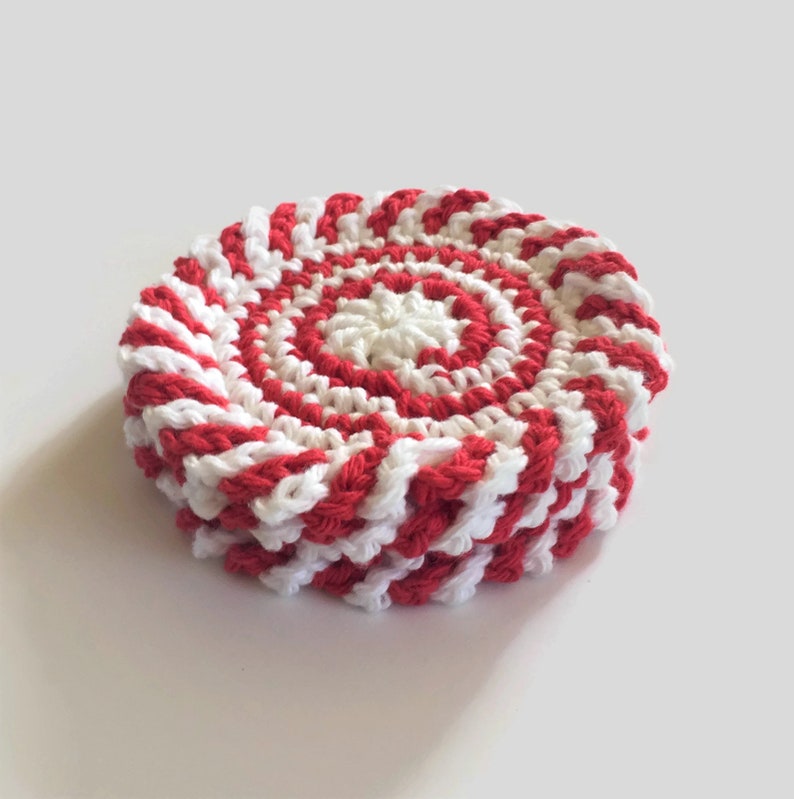 Red and White Swirl Crochet Coasters, Holiday Drink Cotton Coasters, Round Mug Rugs, Best Selling Items image 7