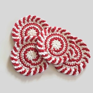 Red and White Swirl Crochet Coasters, Holiday Drink Cotton Coasters, Round Mug Rugs, Best Selling Items image 4