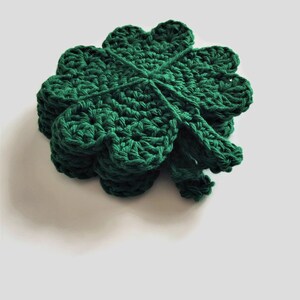 St Patricks Day Crochet Cotton Coasters, 100% Cotton Drink Coasters, Lucky Four Leaf Clover Shaped Mug Rugs, Irish Theme Items image 8