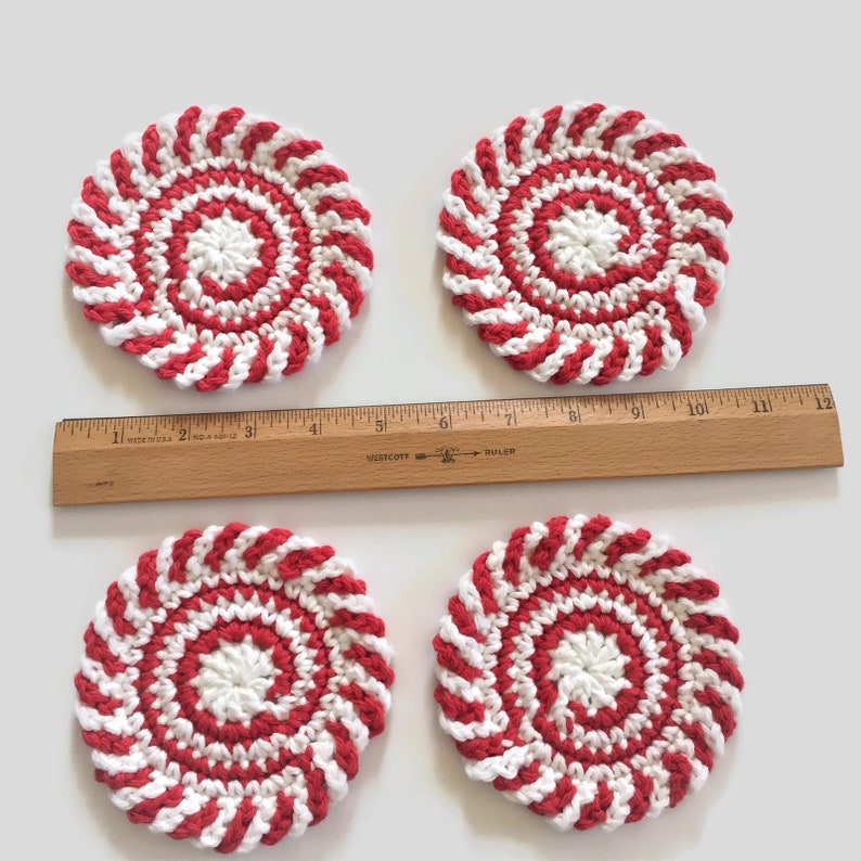 Red and White Swirl Crochet Coasters, Holiday Drink Cotton Coasters, Round Mug Rugs, Best Selling Items image 8