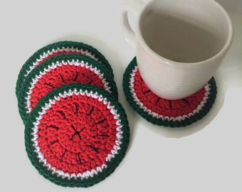 Watermelon Slice Crochet Cotton Coasters, 100% Cotton Drink Coasters, Fruit Slice Mug Rugs, Summer Coasters, Best Selling Items