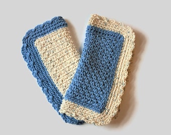 Crochet Washcloths Shades of Blue, 9 inch 100% Cotton Crochet Dishcloths, Farmhouse Kitchen or Bathroom Decor, Best Selling Items