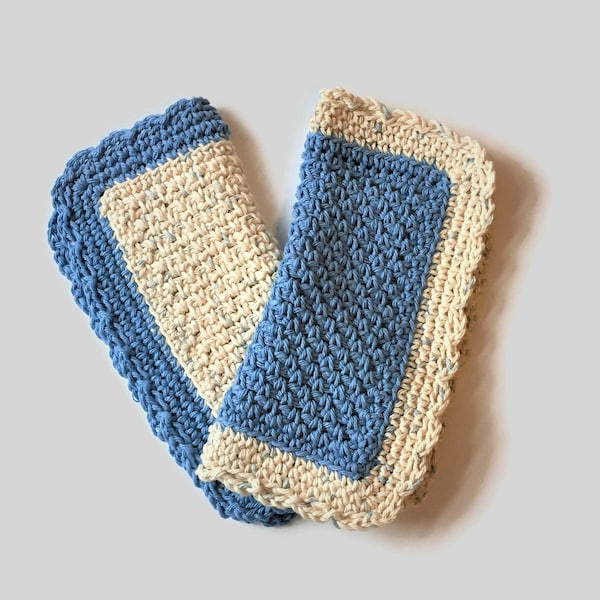 Crochet Washcloths Shades of Blue, 9 inch 100% Cotton Crochet Dishcloths, Farmhouse Kitchen or Bathroom Decor, Best Selling Items