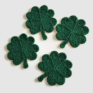 St Patricks Day Crochet Cotton Coasters, 100% Cotton Drink Coasters, Lucky Four Leaf Clover Shaped Mug Rugs, Irish Theme Items image 7