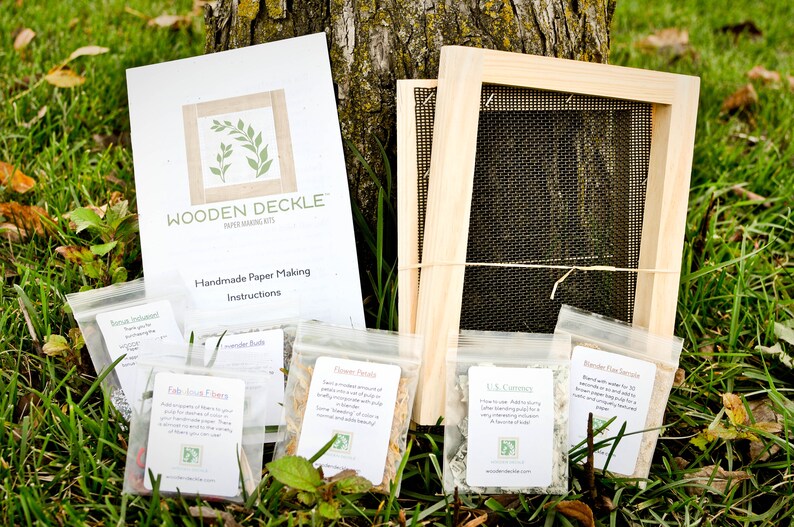 WoodenDeckle papermaking kit for making handmade paper and stationary by recycling paper.