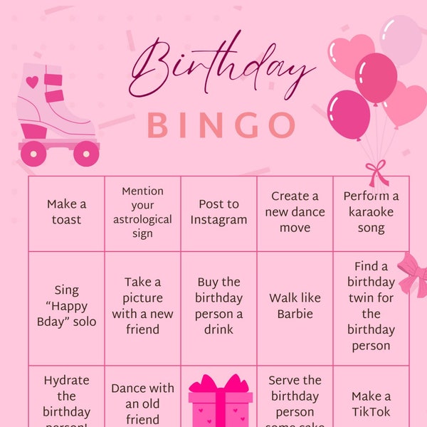 Maximalist Barbie Pink Bar Crawl Birthday Bingo