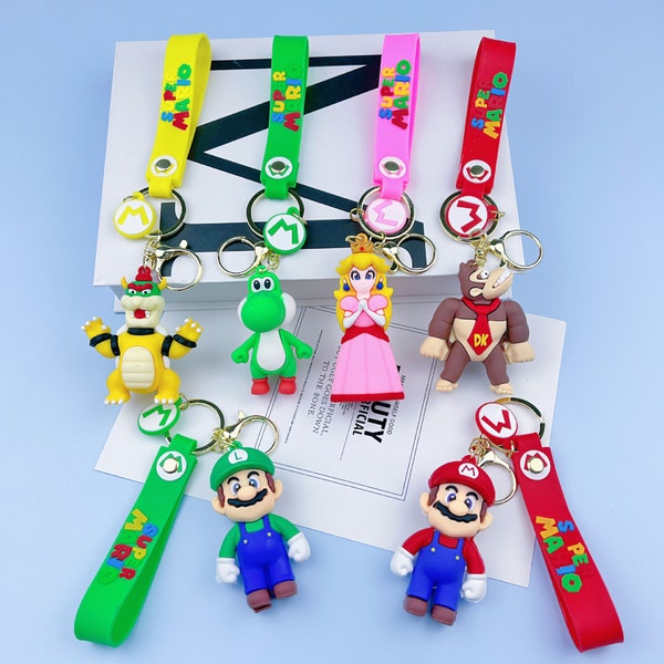 Cartoon Keychain, Super Mario and Friends 3D Silicone Keychain, Keychain Toys, Backpack Purse Keychain, Party Gifts for Kids