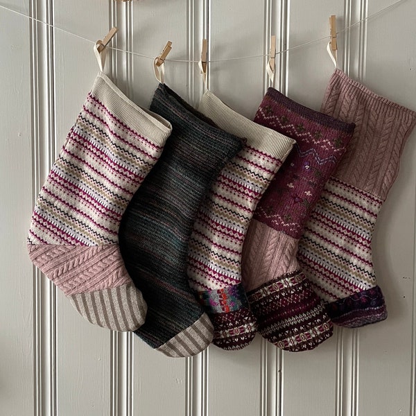 Patchwork Sweater Stockings-5 Designs to Choose From-Repurposed Clothing-Days of Old-Cozy Sweater-Christmas Stocking-Heirloom Collection