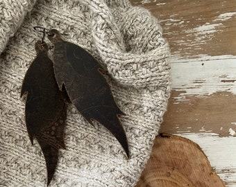 Leather Feather Earrings-Earthy Collection-Feathers-Natural Oils Tanned Leather