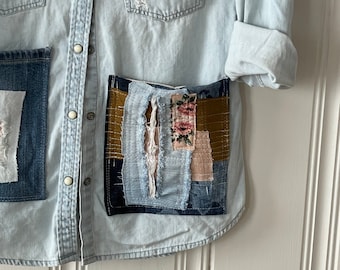 Garden Pocket Shirt-Upcycled Fashion-Playfully Frugal-Classic Worn Denim