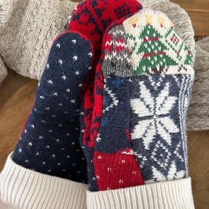 Sweater Mittens- Patchwork Mittens-Pattern Mix Ups-Upcycled Fashion-Teen-Women