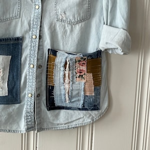 Garden Pocket Shirt-Upcycled Fashion-Playfully Frugal-Classic Worn Denim