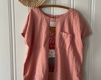 Boho Top Remade-Altered Couture-Pink Play-Upcycled Fashion-Clothing Remade with Purpose-Summertime Comfort