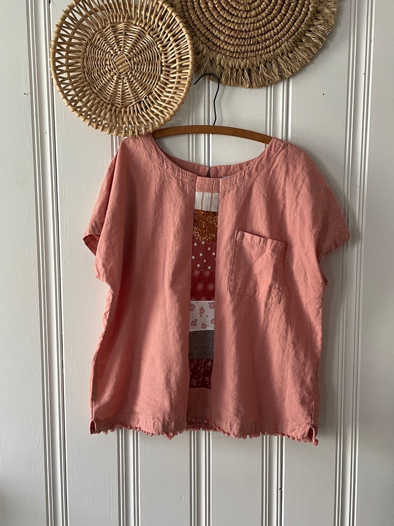 Boho Top Remade-Altered Couture-Pink Play-Upcycled Fashion-Clothing Remade with Purpose-Summertime Comfort image 1