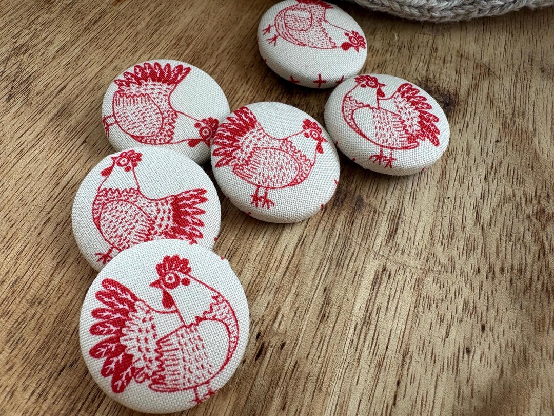 Chicken Fabric Button Set-set of 6-pink Chickens-large Buttons- - Etsy