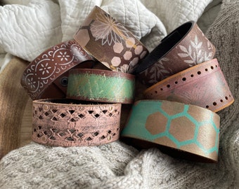 Distressed Leather Cuffs-Chose Your Own Words and Size- Chippy Paint Love---Word Cuff-7 Choices of Leather