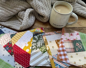 Quilted Mug Rug-6 Options-Crazy Quilt-Coffee Quilt-All the Pretty Scraps-Little Gifts-Morning Coffee