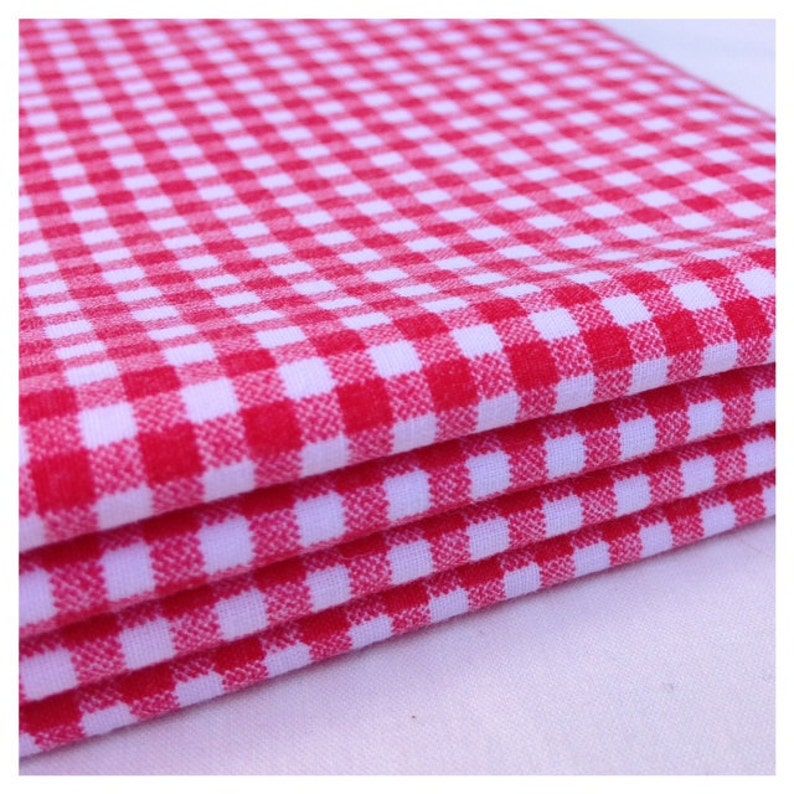Red and White Gingham Fabric-Checkered-Reclaimed Bed Linens image 2