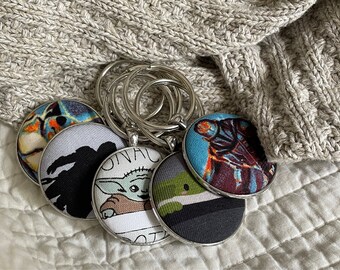 Mandalorian Keychain-Keyfob-Keyring- Fabric Buttons-Star Wars Geekery-The Child